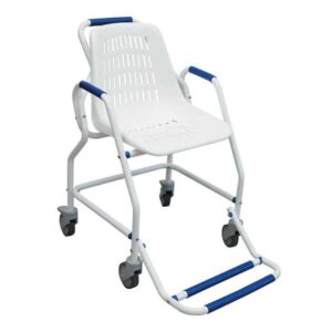 CHAISE DE DOUCHE A ROULETTES BLANCHE/BLEU - LMD